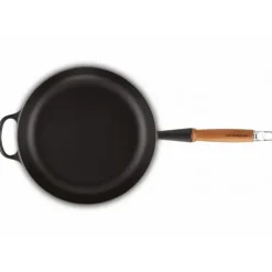 Best LE CREUSET Sauteuse en Fonte 28 cm Noir Mat avec Manche en Bois Signature