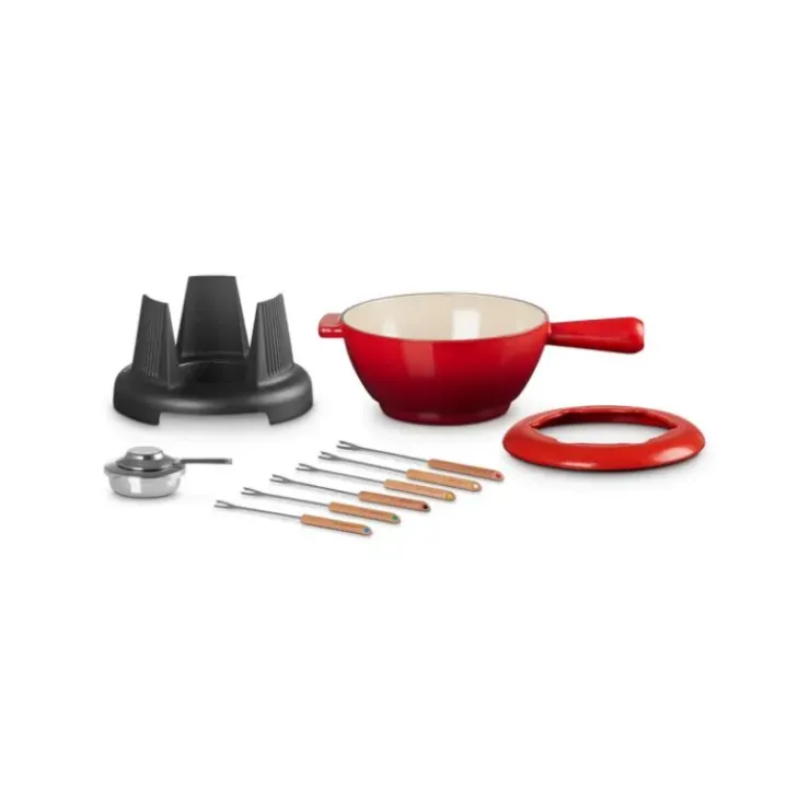 Discount LE CREUSET Service à fondue manche fonte Cerise (rouge)