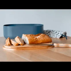PEBBLY Set Boîte à Pain Ardoise Métal et Bambou 4 Pièces