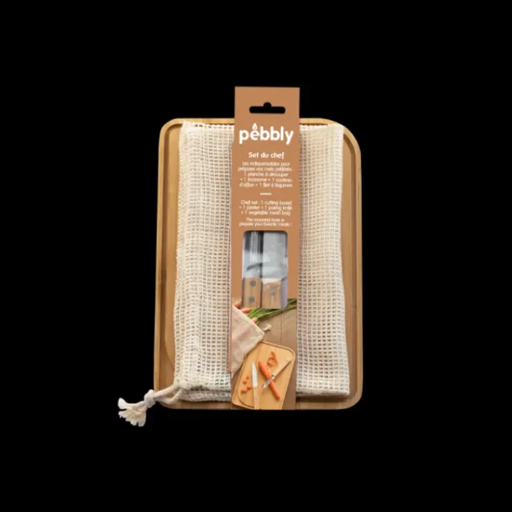 Clearance PEBBLY Set Planche à Découper Bambou 4 Pièces