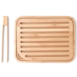 Sale PEBBLY Set Planche à Pain 26 x 20 cm + Pince à Toast Bambou