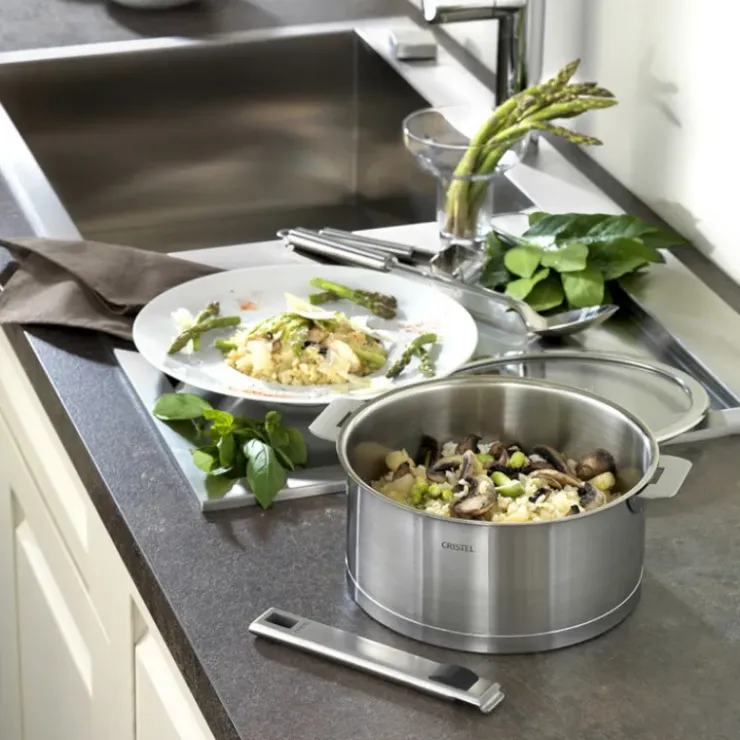 Clearance CRISTEL Série de 3 Casseroles + Poignée Zenith Amovible Inox